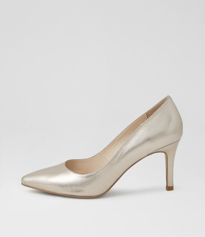 Image of Heels. Product name - Berri Platino Leather Pump Heels in Platino colour by brand - MIDAS