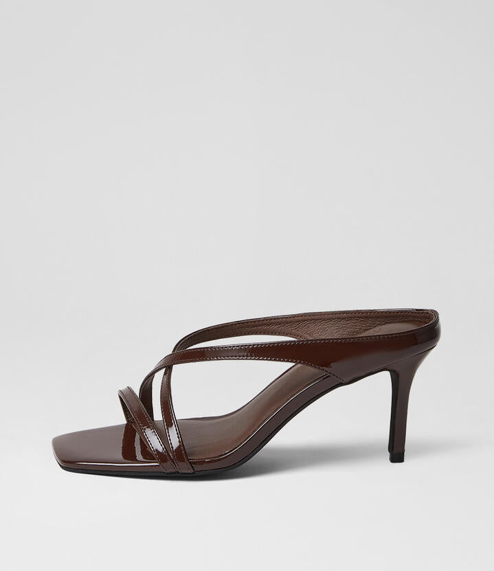 Image of Sandals. Product name - Passione Choc Patent Leather Sandals in Choc colour by brand - MOLLINI