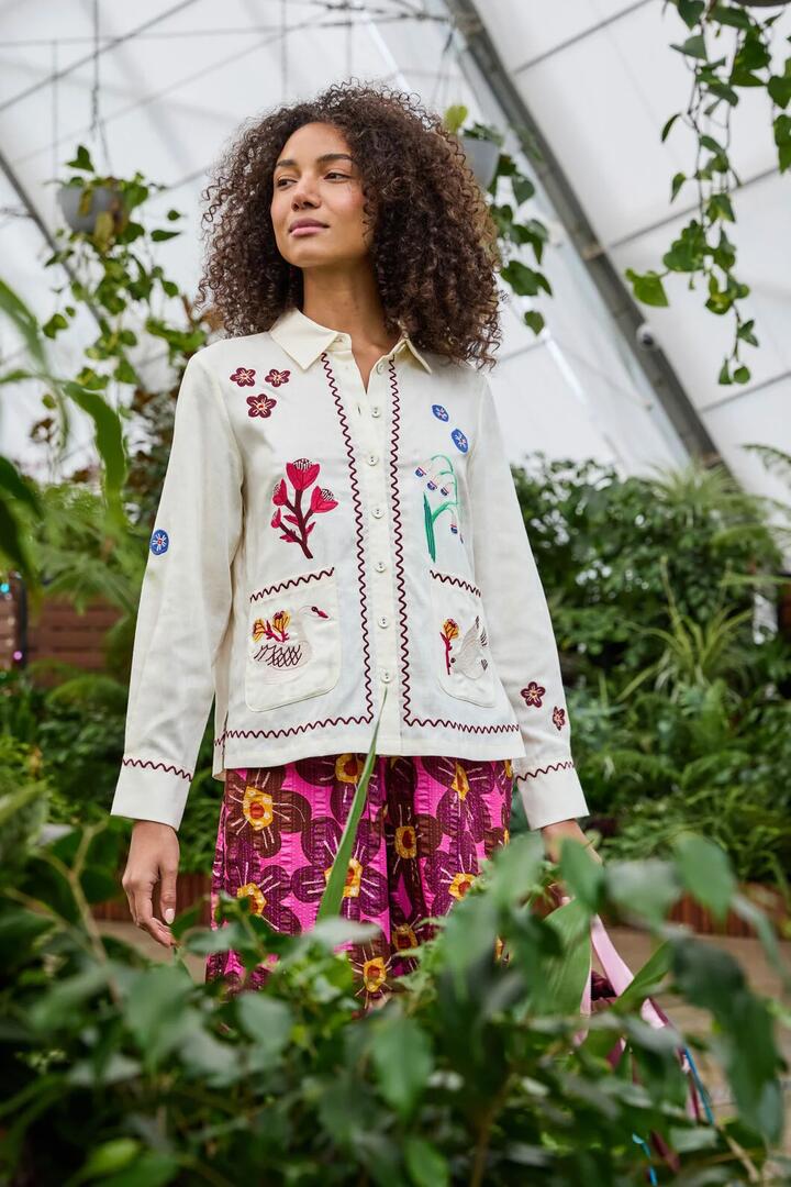Image of Shirts. Product name - Sanctuary Embroidered Shirt in Cream colour by brand - Gorman