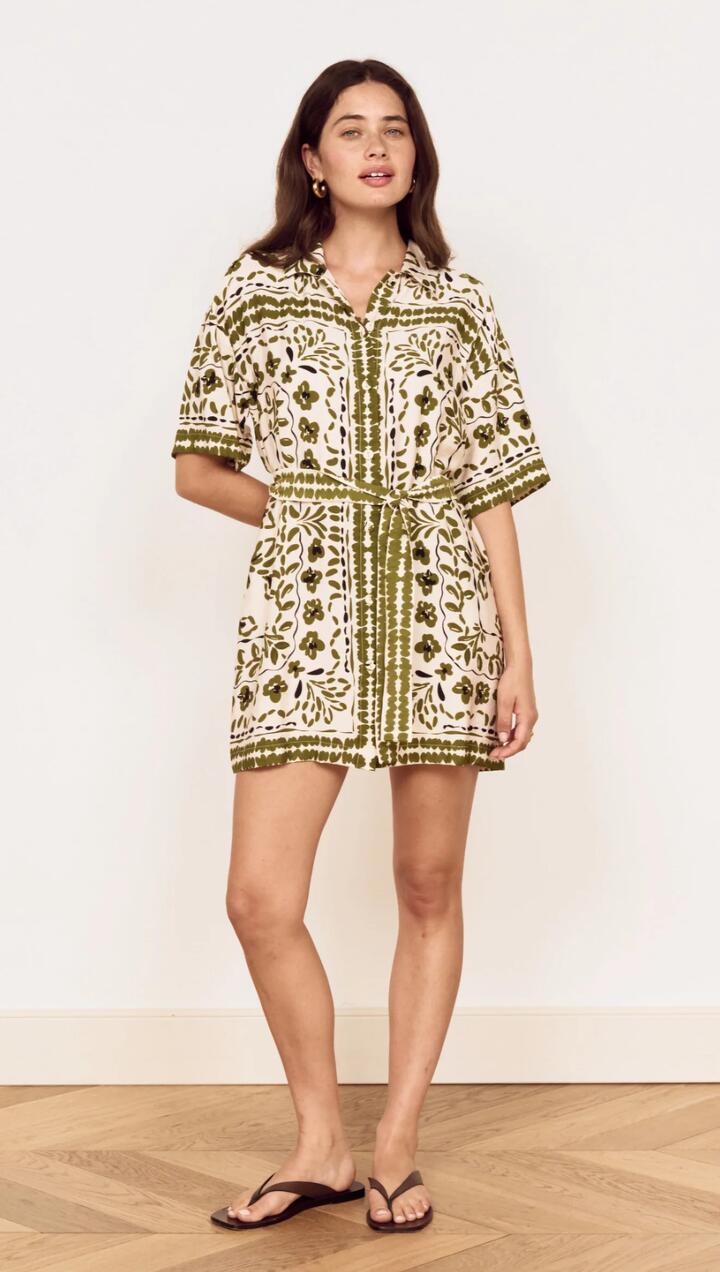 Image of Dresses. Product name - Scarf Print Shirt Dress in Olive in Olive Paisley colour by brand - MINKPINK