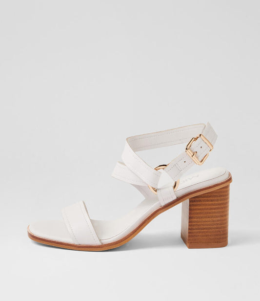 Image of Sandals. Product name - Neena White Natural Leather Sandals in White-Natural Heel colour by brand - MIDAS