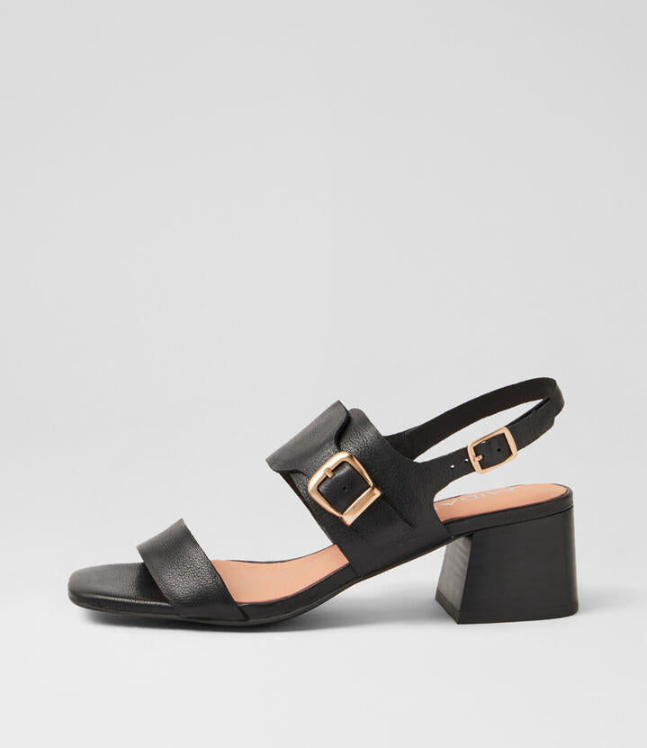 Image of Sandals. Product name - Finkle Black Leather Sandals in Black-Black Heel colour by brand - MIDAS