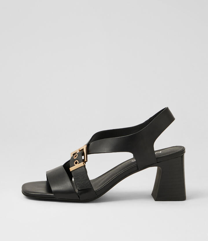 Image of Sandals. Product name - Juice Black Leather Sandals in Black-Black Heel colour by brand - MIDAS