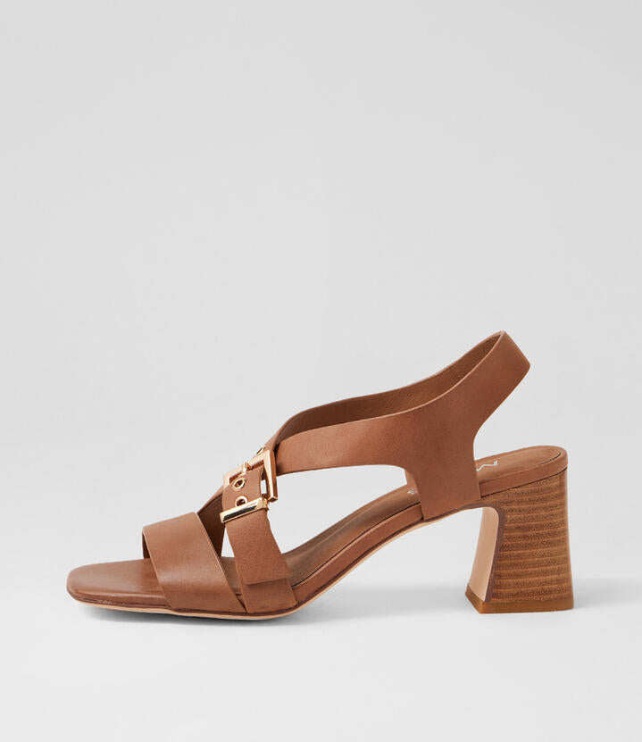 Image of Sandals. Product name - Juice Tan Natural Leather Sandals in Tan-Natural Heel colour by brand - MIDAS