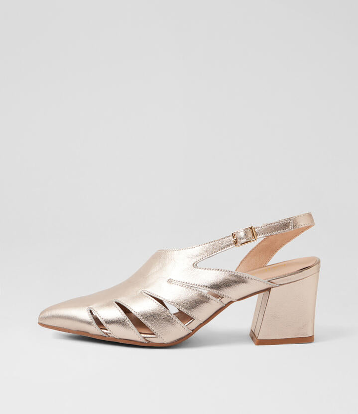 Image of Heels. Product name - Mirror Platino Leather Slingback Heels in Platino colour by brand - MIDAS