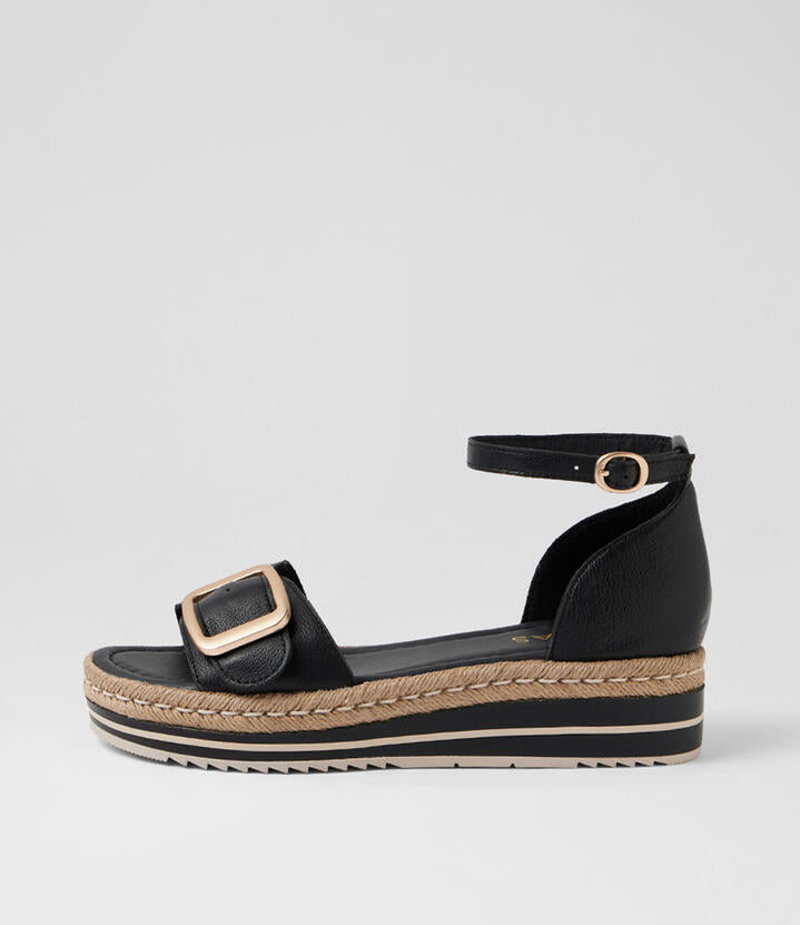 Image of Sandals. Product name - Agnus Black Leather Sandals in Black colour by brand - MIDAS