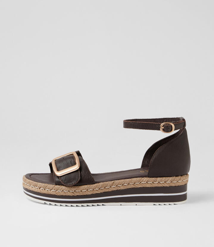 Image of Sandals. Product name - Agnus Choc Leather Sandals in Choc colour by brand - MIDAS