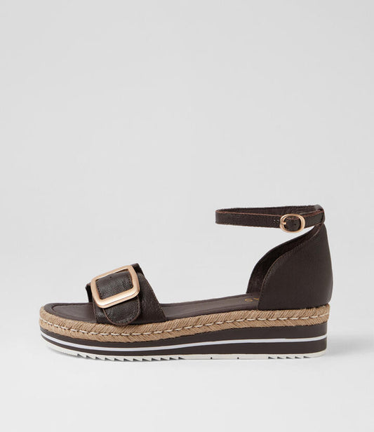 Image of Sandals. Product name - Agnus Choc Leather Sandals in Choc colour by brand - MIDAS
