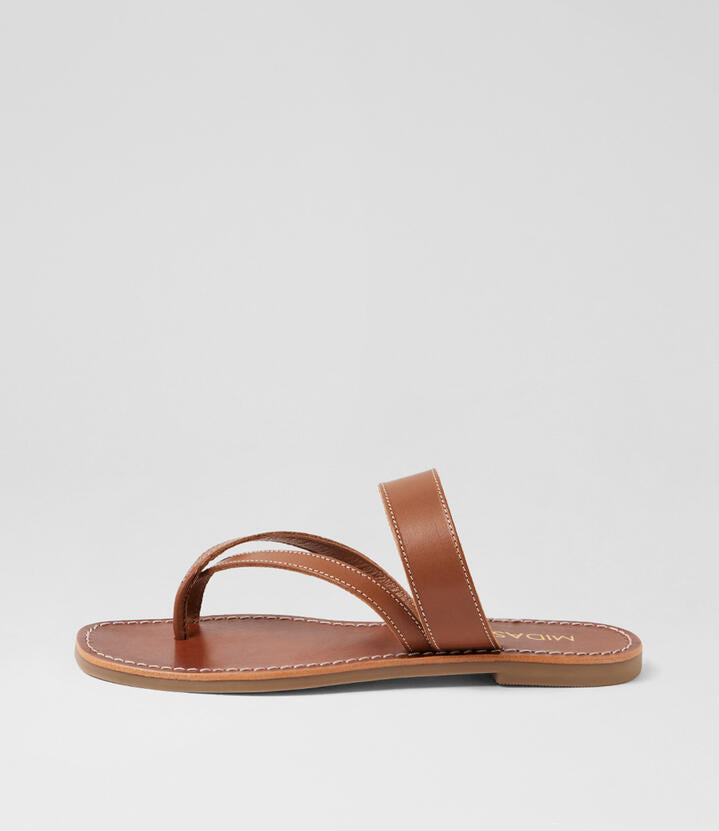 Image of Sandals. Product name - Karta Tan Leather Thongs in Tan colour by brand - MIDAS