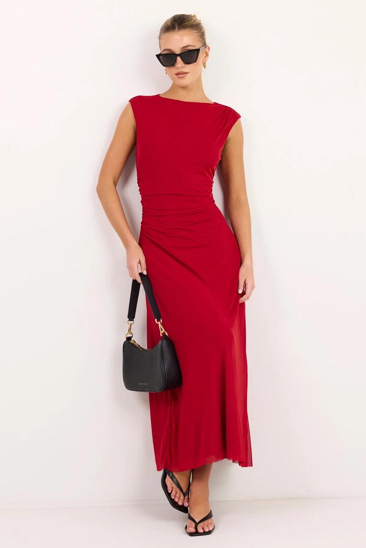 Image of Dresses. Product name - Frame Wine Mesh Sleeveless Maxi Dress in Wine Mesh colour by brand - Among the Brave