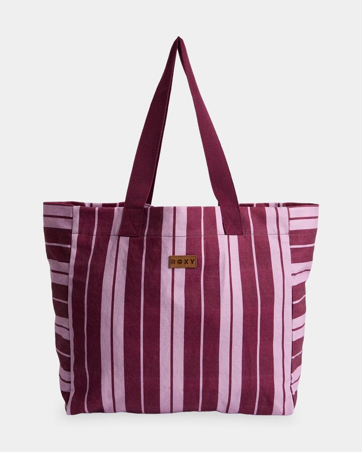 Image of Bags. Product name - Roxy Sunday Stripe Tote Bag Beet Red in Beet Red colour by brand - Roxy