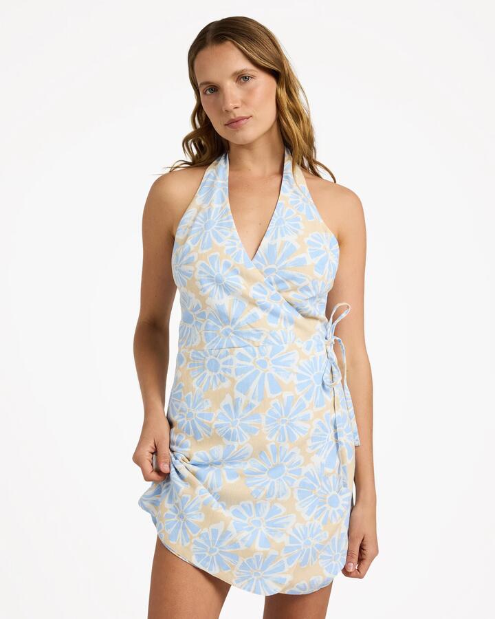 Image of Dresses. Product name - Roxy Womens Daisy Haze Vista Wrap Dress Windsurfer in Windsurfer colour by brand - Roxy