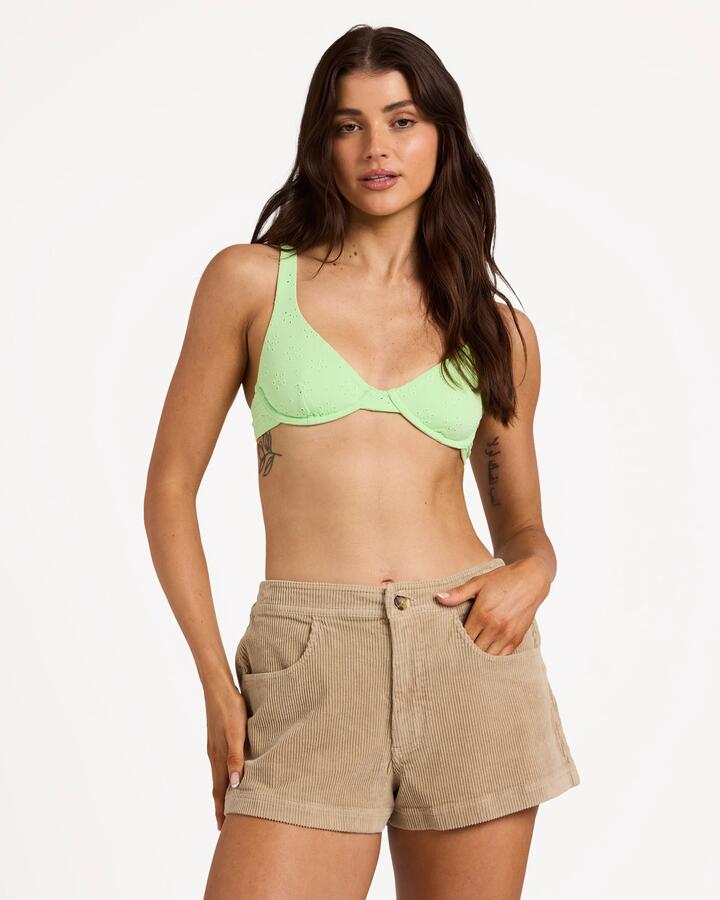 Image of a model wearing Shorts. Product name - Billabong Womens Retro Cord Walkshorts Cobblestone in Cobblestone colour by brand - Billabong