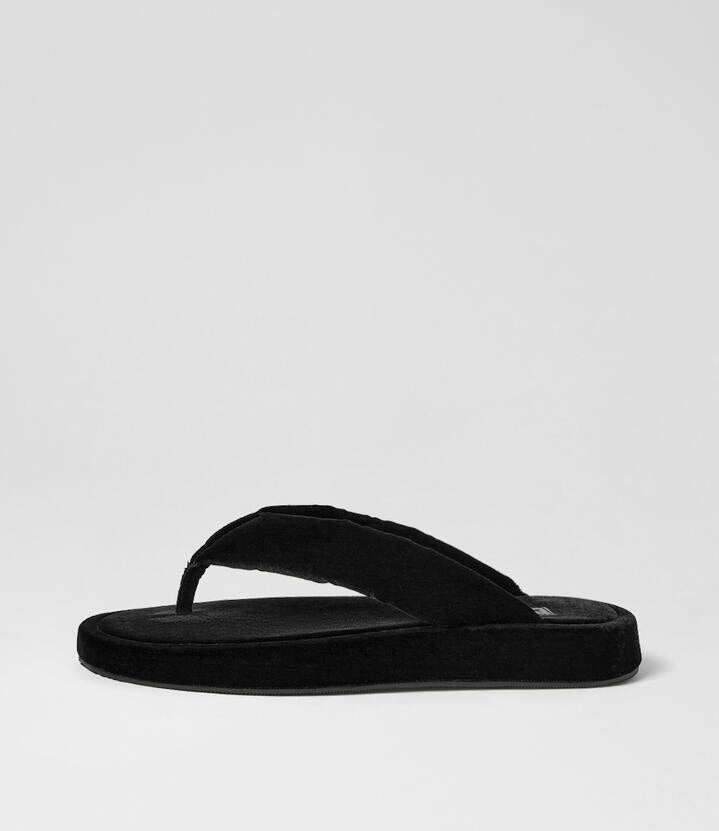 Image of Sandals. Product name - Ajami Black Velvet Thongs in Black colour by brand - MOLLINI