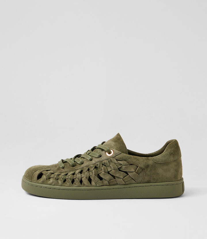 Image of Sneakers. Product name - Hammock Khaki Suede Sneakers in Khaki-Khaki Sole colour by brand - MIDAS