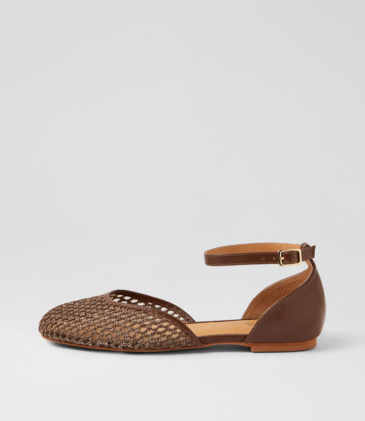 Image of Flats. Product name - Milten Mocca Woven Leather Flat Shoes in Mocca colour by brand - MIDAS