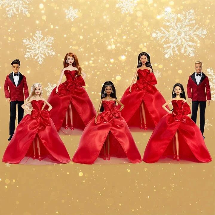 Image of Dolls. Product name - Bundle: 2026 Holiday Barbie and Ken Dolls 7 Dolls in colour by brand - Barbie Signature