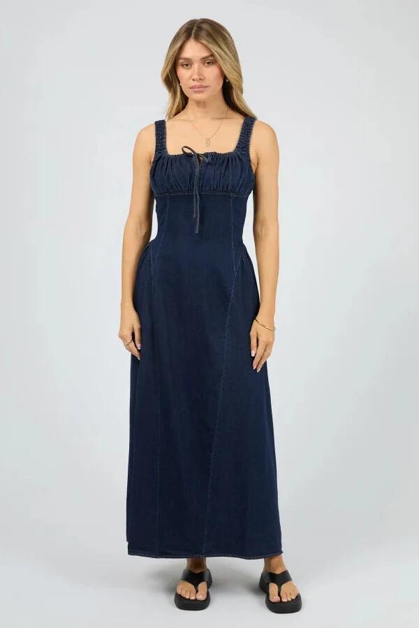 Image of Dresses. Product name - Poppy Indigo Denim Sleeveless Maxi Dress in Blue colour by brand - All About Eve