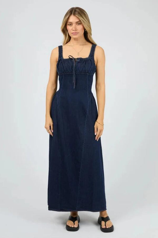 Image of Dresses. Product name - Poppy Indigo Denim Sleeveless Maxi Dress in Blue colour by brand - All About Eve