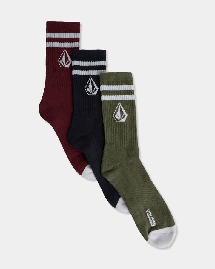 Image of Socks. Product name - Volcom Mens Retro Stone 3 Pack Crew Socks Multi in Multi colour by brand - Volcom