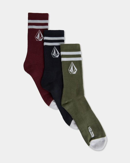 Image of Socks. Product name - Volcom Mens Retro Stone 3 Pack Crew Socks Multi in Multi colour by brand - Volcom