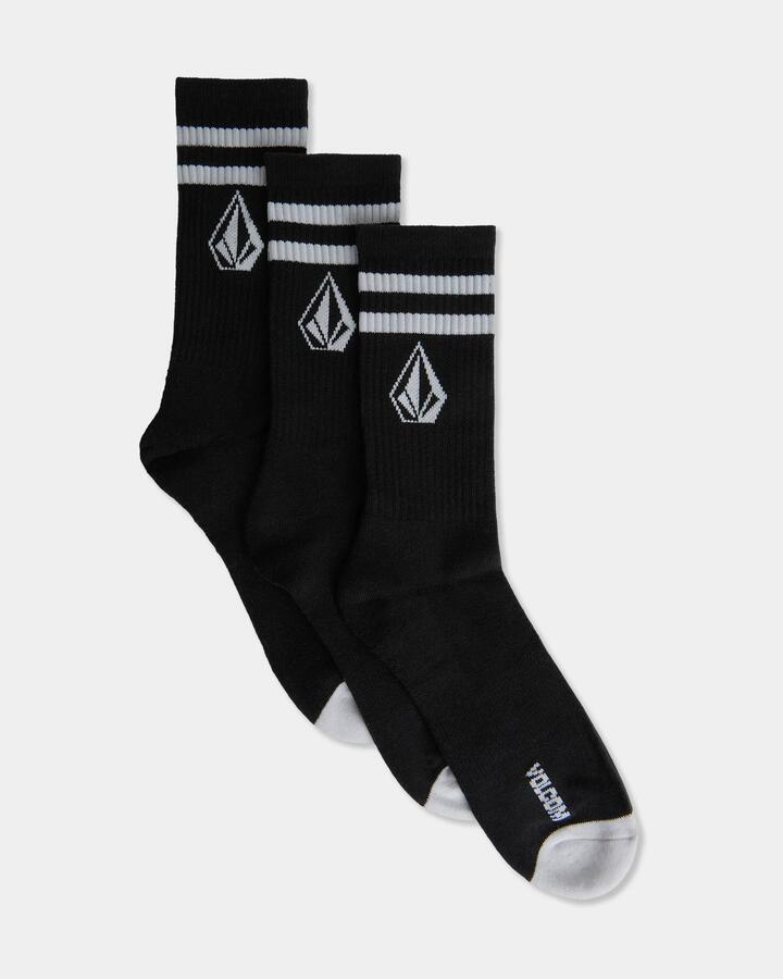 Image of Socks. Product name - Volcom Mens Retro Stone 3 Pack Crew Socks Black in Black colour by brand - Volcom