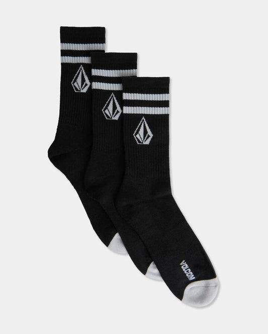 Image of Socks. Product name - Volcom Mens Retro Stone 3 Pack Crew Socks Black in Black colour by brand - Volcom