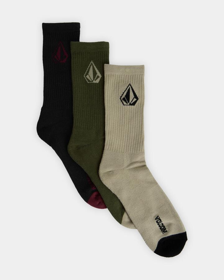 Image of Socks. Product name - Volcom Mens Stone 3 Pack Crew Socks Multi in Multi colour by brand - Volcom