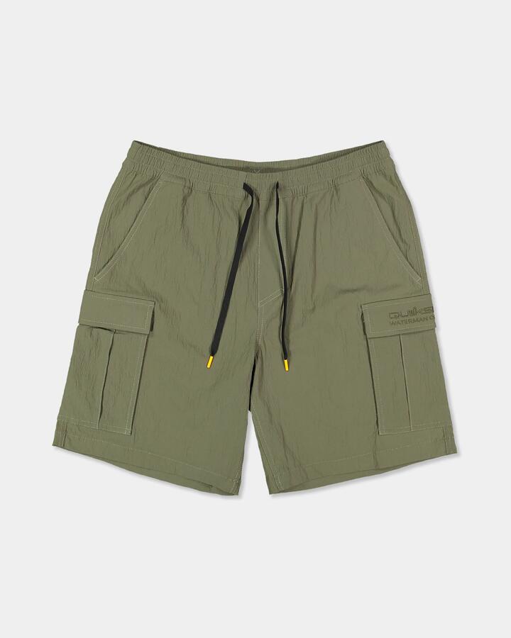 Image of a model wearing Shorts. Product name - Quiksilver Mens Wms 19" Cargo Shorts Black Olive in Black Olive colour by brand - Quiksilver