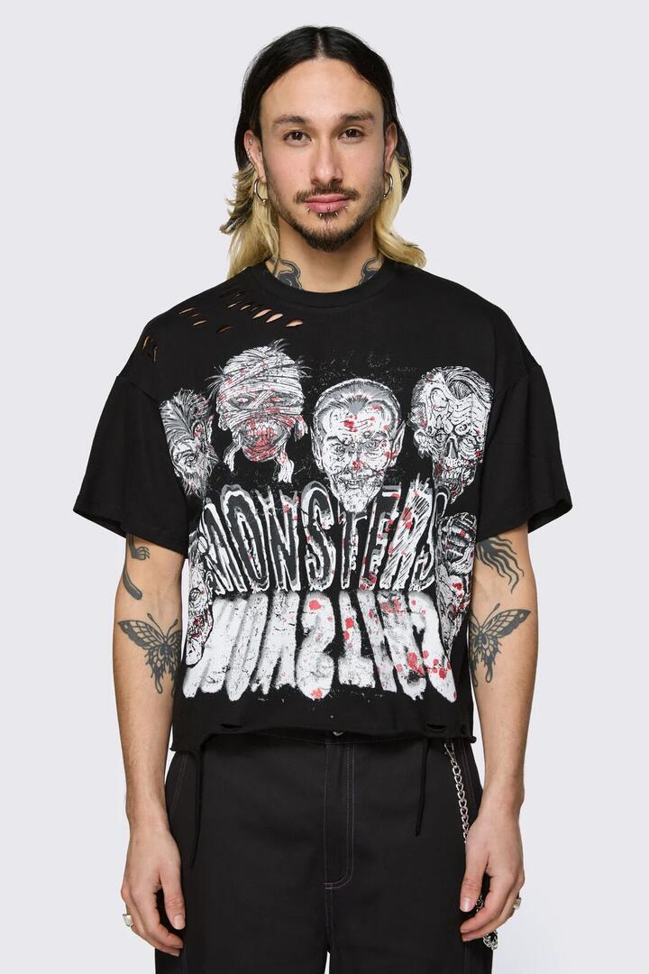 Image of T-Shirts. Product name - Ghouls Distressed Tee in Black colour by brand - Dangerfield