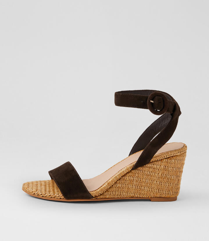 Image of Sandals. Product name - Silky Espresso Natural Suede Sandals in Espresso-Natural colour by brand - MIDAS