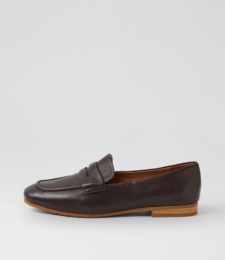 Image of Flats. Product name - Melika Choc Leather Loafers in Choc colour by brand - MIDAS