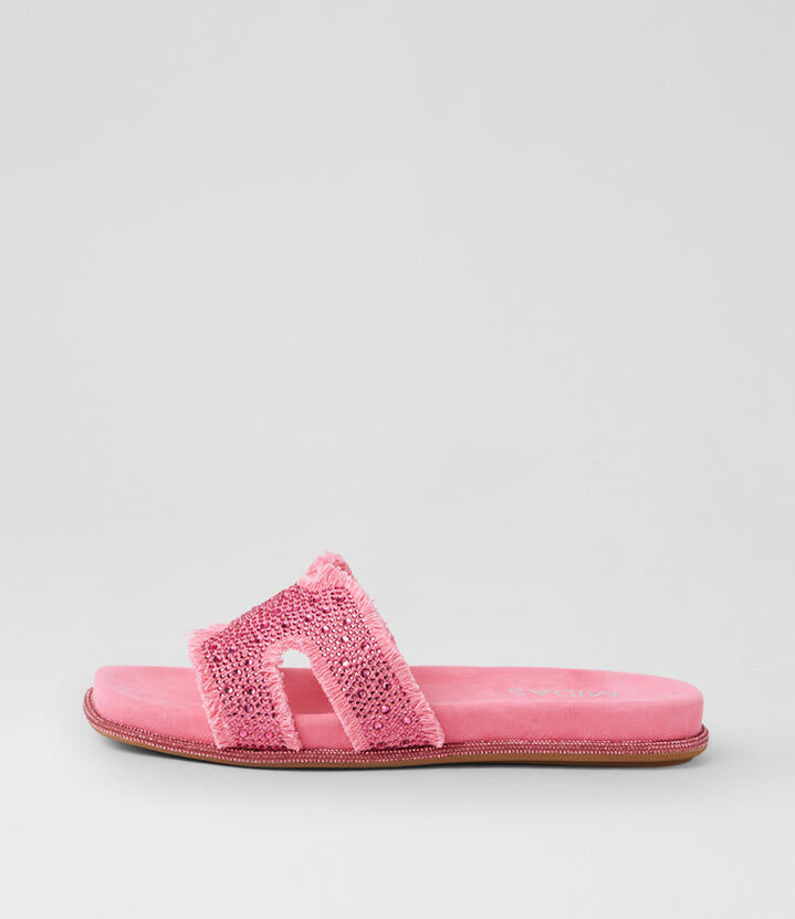 Image of Slippers. Product name - Yadu Candy Suede Jewels Slides in Candy colour by brand - MIDAS