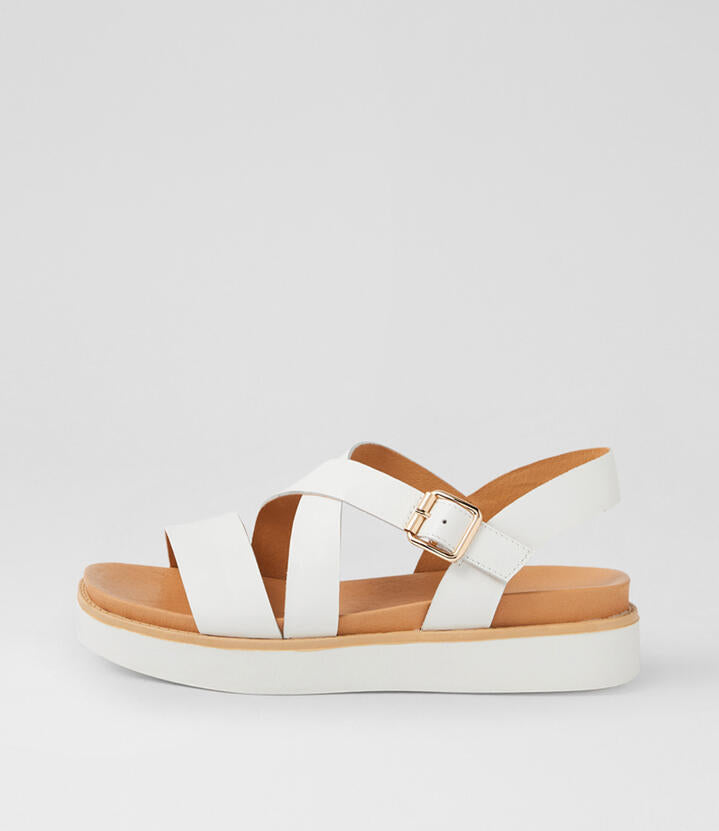 Image of Sandals. Product name - Bluu White Leather Strappy Sandals in White-White Sole colour by brand - MIDAS