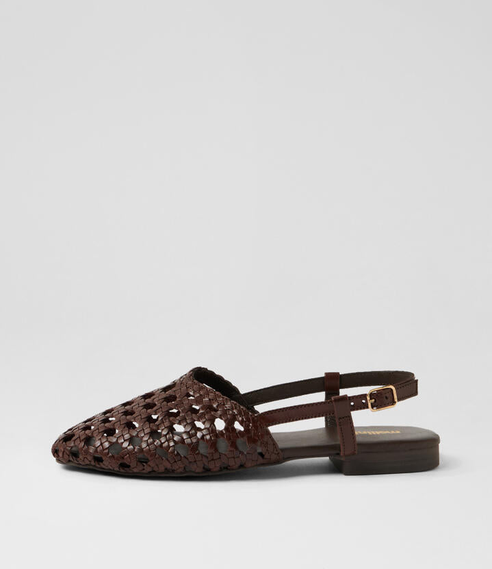 Image of Flats. Product name - Drasa Choc Leather Flat Shoes in Choc colour by brand - MOLLINI