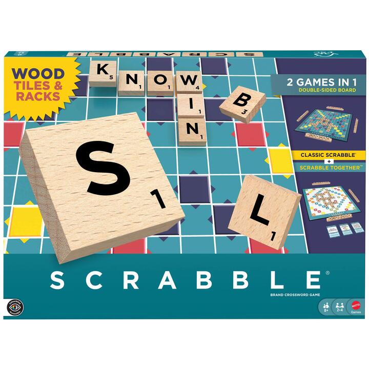 Image of Games. Product name - Scrabble Board Game Family Word Game with Wood Tiles and Racks and Two Ways to Play for 2-4 Players in colour by brand - Scrabble