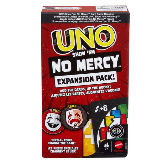 Image of Games. Product name - UNO Show âem No Mercy Card Game Expansion Pack for Kid, Adult & Family Nights & Parties in colour by brand - UNO