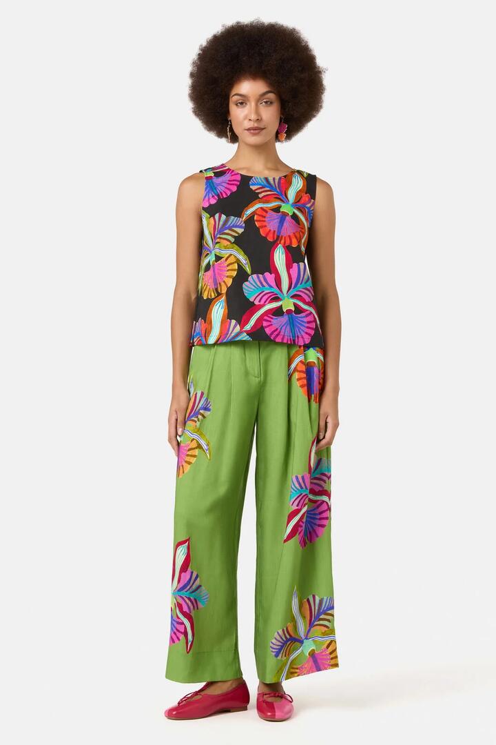 Image of a model wearing Tops. Product name - Orchid Printed Tank in Print colour by brand - Gorman