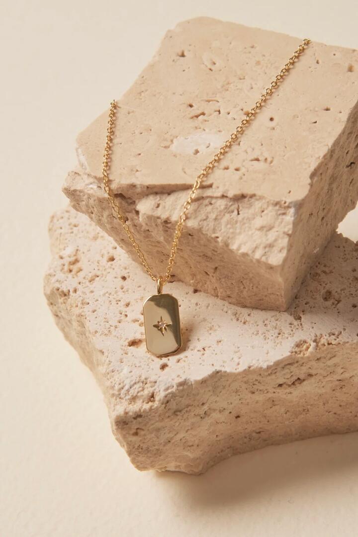 Image of Jewelry. Product name - Rectangle Diamante Pendant Gold Necklace in Gold colour by brand - Stories be Told