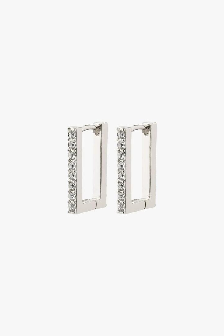 Image of Jewelry. Product name - Coby Recycled Crystal EOL Square Hoop Silver-Plated Earrings in Silver colour by brand - Pilgrim