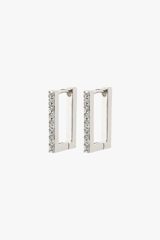 Image of Jewelry. Product name - Coby Recycled Crystal EOL Square Hoop Silver-Plated Earrings in Silver colour by brand - Pilgrim