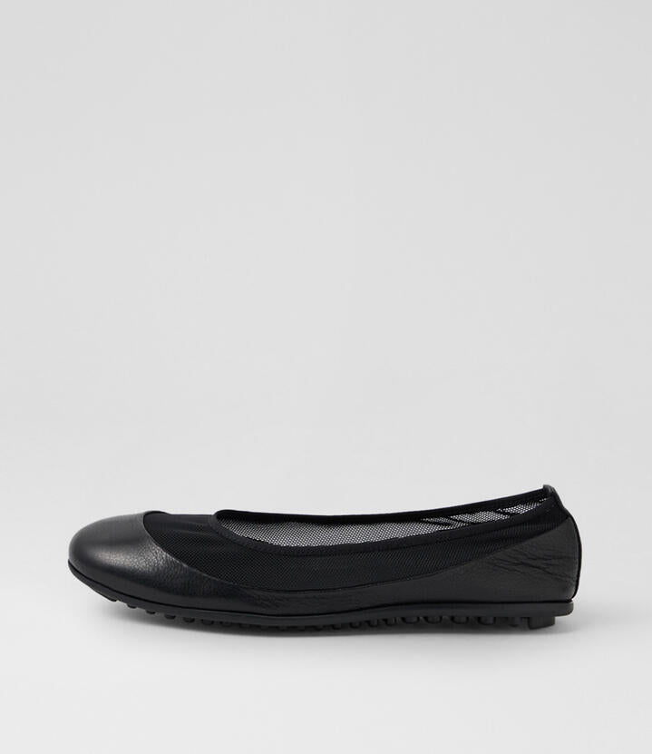 Image of Flats. Product name - Barry Black Mesh Ballet Flats in Black colour by brand - MIDAS