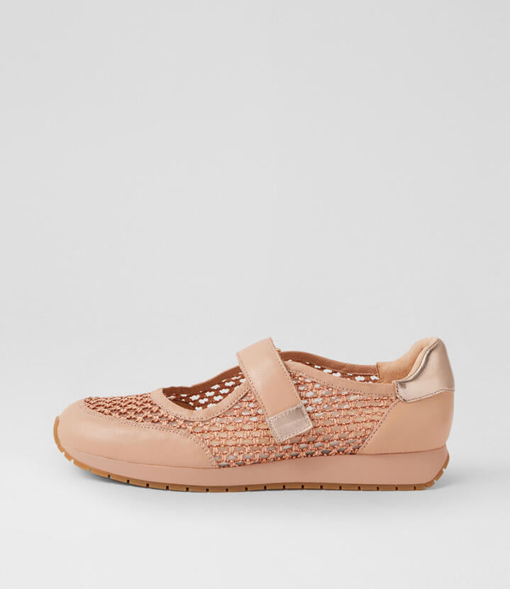 Image of Flats. Product name - Pear Blush Pale Rose Gold Multi Mary Janes in Blush-Pl Rose Gold colour by brand - MIDAS