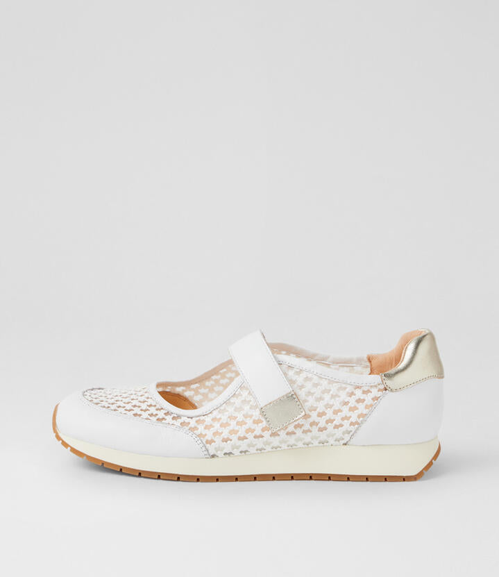 Image of Flats. Product name - Pear White Pale Gold Multi Mary Janes in White-Pale Gold colour by brand - MIDAS