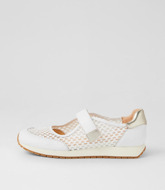 Image of Flats. Product name - Pear White Pale Gold Multi Mary Janes in White-Pale Gold colour by brand - MIDAS