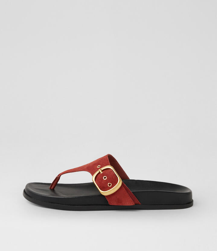 Image of Sandals. Product name - Hectore Earth Black Suede Thongs in Earth-Black Sole colour by brand - MOLLINI