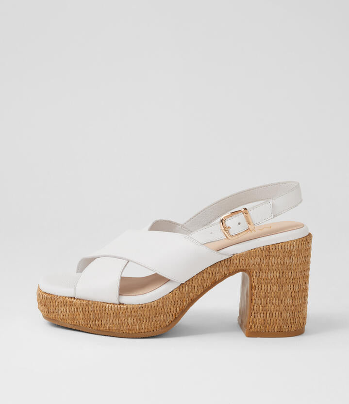 Image of Heels. Product name - Knox White Leather Platform Sandals in White colour by brand - MIDAS