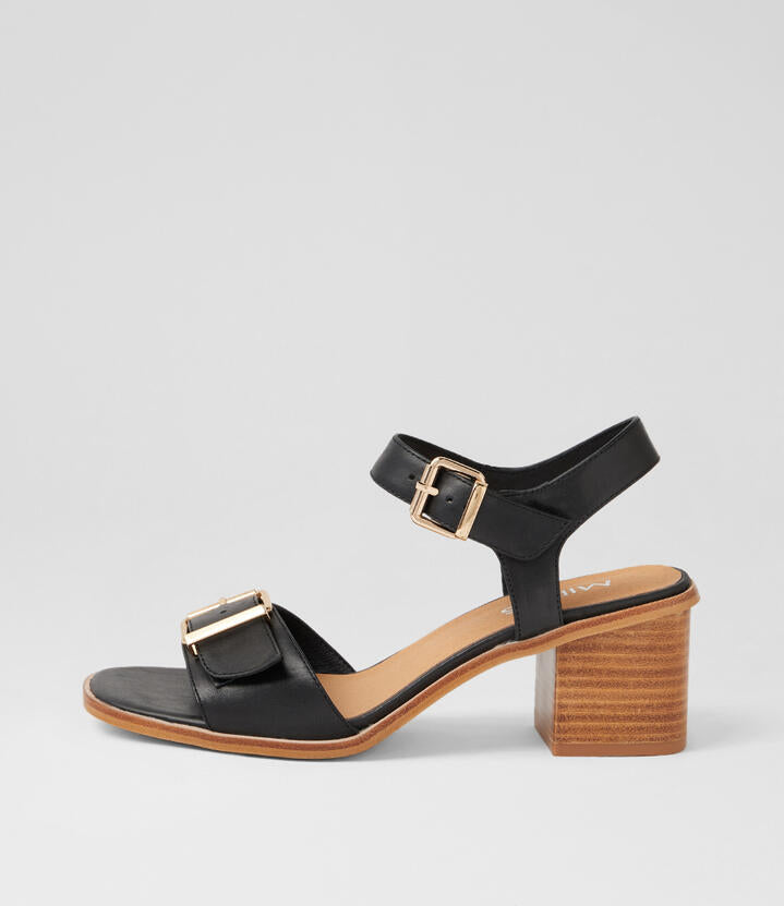 Image of Sandals. Product name - Amara Black Natural Leather Sandals in Black-Natural Heel colour by brand - MIDAS