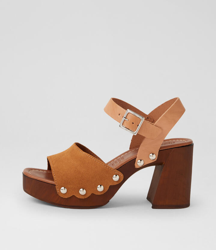 Image of Sandals. Product name - Fosie Whisky Suede Leather Sandals in Whisky colour by brand - MOLLINI
