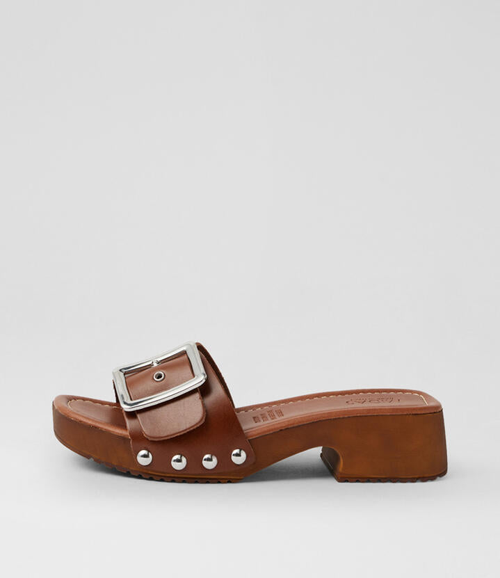 Image of Sandals. Product name - Chicadee Dark Tan Leather Sandals in Dk Tan colour by brand - MIDAS
